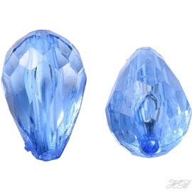 04931 Acrylkraal Druppel faceted transparant (gat van boven naar beneden) Cornflower blue 12x8mm; gat 1,5mm ±20 stuks