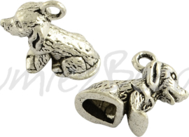 03508 Bedel 3d hond Antiek zilver (nikkelvrij) 13mmx10mmx7mm; gat 2mm 5 stuks