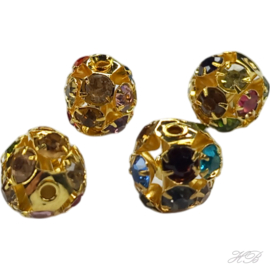 00151 Metalenkraal Bling Goudkleurig/mix color 10mm 2 stuks