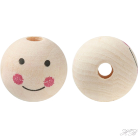 04148 Houten kraal Gezichtje Papaya   24~25x23,5mm; gat 5,5mm 6 stuks