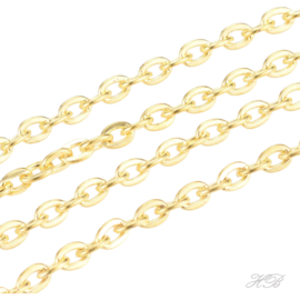 J-0023 Gliederkette Goldfarbe (Nickelfrei) 3mmx2mm 1 meter