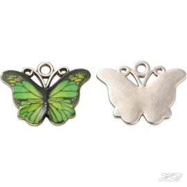 05531 Bedel Enamel vlinder Metaalkleurig (Nikkelvrij)/Green 13,5x18x1,5; gat 1,3mm 1 stuks