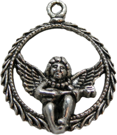 01817 Bedel engel rondje Antiek zilver (Nikkelvrij) 31mmx25mm