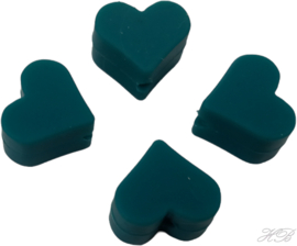 02052 Siliconenkraal Hart Groenblauw 15mm; gat 2mm 4 stuks