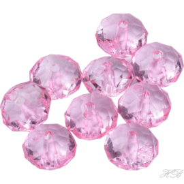 05034 Acrylkraal Rondel facet transparant Pink 8x5mm; gat 1,4mm ±8 gram