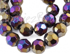 00050 Glaskraal faceted rond Zwart AB 6mm 1 streng (±30cm)