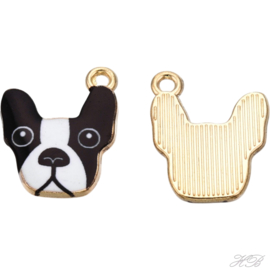 05539 Bedel Enamel hond Licht goud (nikkelvrij)/ zwart`wit 19x15x2mm; gat 1,6mm 1 stuks