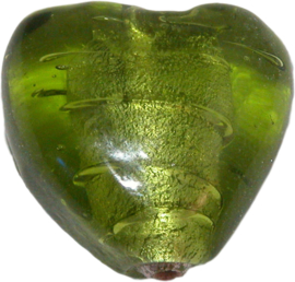 01192 Zilverfoil hart kraal Groen 18mmx19mm 3 stuks