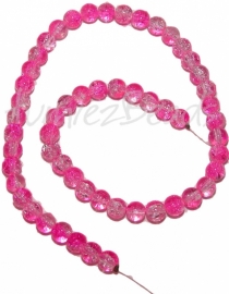 03256 Glasperle crackle strang ±40cm Pink-transparent 8mm 1 strang