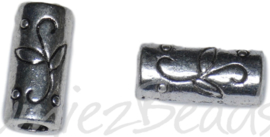 01372 Metalen kraal plant groot gat Antiek zilver 12mmx5,5mm; gat 2,5mm 5 stuks
