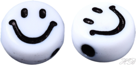 00087 Acrylperle Smiley (±45 kralen) weiß/schwarz 10x5mm; loch 2mm ± 6 Gramm