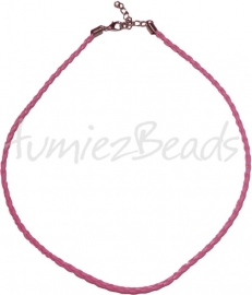 LKG-0004 Ketting gevlochten Roze 3mm; 43cm 1 stuks