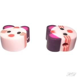 00558 Fimokraal Poes/ Kat Lavender blush ±11x±12x5mm; gat 1,6mm ±12 stuks