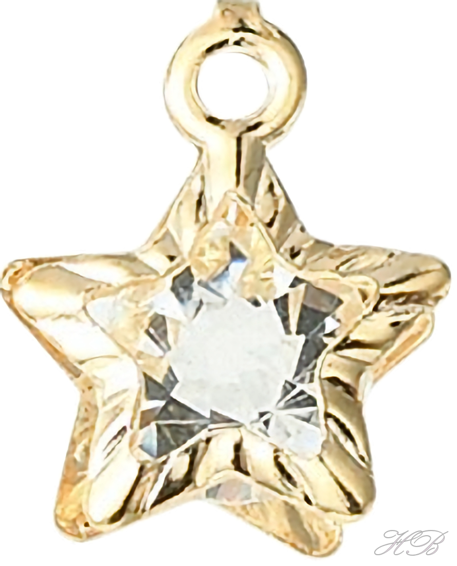 01393 Bedel Ster met rhinestone Licht goud (Nikkelvrij)/chrystal   14x11x6mm; gat 1,6mm 1 stuks