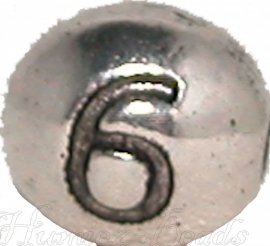 03172 Metalen kraal cijfer 6 Antiek zilver (Nikkelvrij) 7mmx6mm; gat 1mm 1 stuks