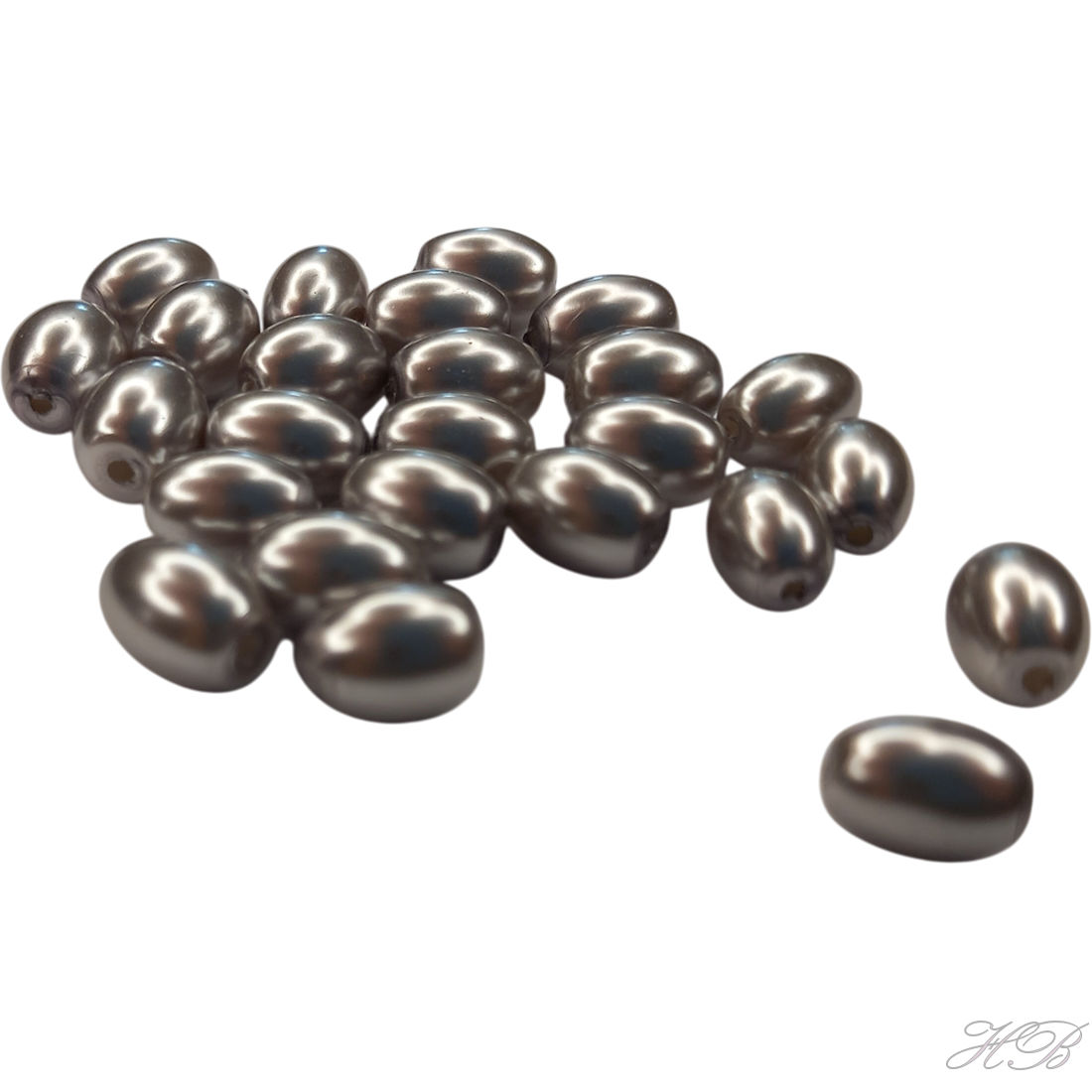 01850 Glasparel Rijstkorrel Grijs   8x6mm; gat 1mm ±25 stuks