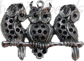 00057 Bedel 3 uilen op een tak Antiek zilver (Nikkelvrij) 60mmx89mm