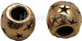 02121 Metalenkraal met sterretjes Antiek goud 9mmx10mm; gat 5mm 5 stuks