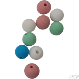 04859 Siliconenkraal Rond Mix color 9mm; gat 2mm 9 stuks