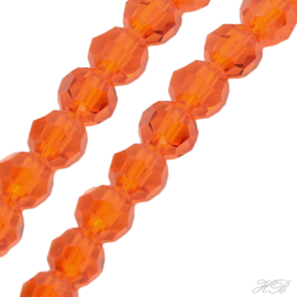 00969 Glaskraal streng (±30cm) Rond facet Donker oranje 4mm; gat 1mm 1 streng