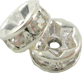 02207 Spacer rondel Rhinestone Zilverkleurig (Nikkelvrij) 4mmx2mm; gat 0,8mm 7 stuks