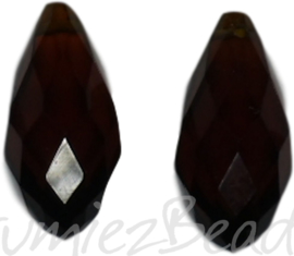 04358 Glaskraal druppel Smoked Topaz 10mmx20mm; gat 1mm 2 stuks