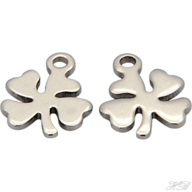 03296 Bedel Klavertje vier Metaalkleurig 304 stainless steel  10x8x1mm; gat 1mm 6 stuks