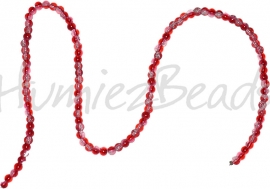 03974 Glaskraal crackle 2-kleurig streng (±40cm) Rood-transparant 4mm; gat 1mm  1 streng