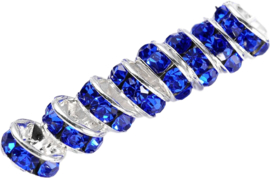 04402 Spacer rondel Rhinestone Zilverkleurig (Nikkel vrij)/ sapphire 7 stuks