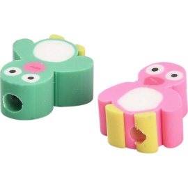 05793 Fimokraal Vogel Mixed color   10,5x9,5x4mm, gat 1,6mm 12 stuks