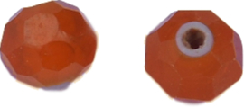 01138 Glaskraal Facet geslepen met witte kern Transparant oranje 8mmx9mm; gat 1mm 4 stuks