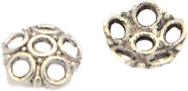 04479 Kralenkap 6-blad Antiek zilver (Nikkelvrij) 6mmx2mm; gat 1mm ±25 stuks