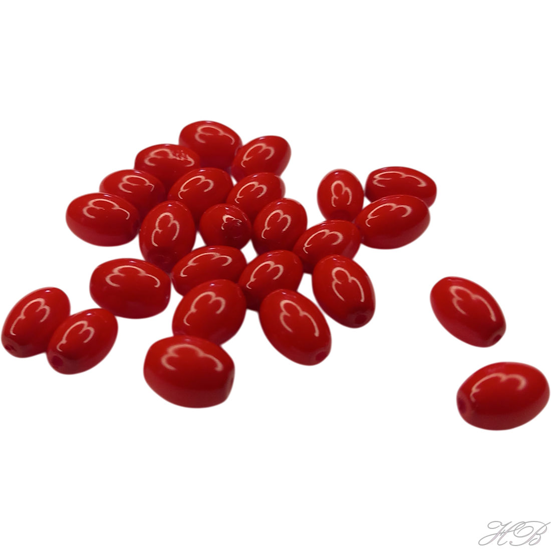 01444 Glasparel Rijstkorrel Rood   8x6mm; gat 1mm ±25 stuks
