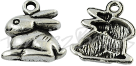 00714 Bedel lief klein konijntje Antiek zilver (Nikkel vrij) 14mmx13mm 7 stuks