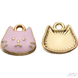 05542 Bedel Enamel Poes/kat Licht goud (nikkelvrij)/ roze 11,5x11,5x3mm; gat 1,4mm 1 stuks