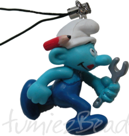 00711 3d Bedel smurf met telefoonhanger Blauw/wit 40mmx21mmx16mm 1 stuks