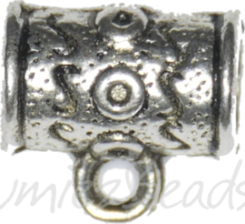 02096 Metalen kraal Waka met oog Antiek zilver 11mmx10,3mmx7mm; gat 4mm; gat oog 1,5mm 5 stuks
