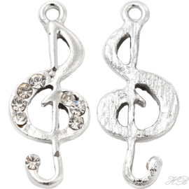 05487 Bedel Muzieknoot bling Metaalkleurig (Nikkelvrij)/chrystal 28x11x3mm; gat 1,5mm 1 stuks