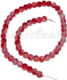 03245 Glasperle crackle strang ±40cm Rot-transparent 8mm 1 strang