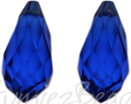 04356 Glaskraal druppel Donker blauw 10mmx20mm; gat 1mm 2 stuks
