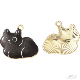 05546 Bedel Enamel Poes/kat Goudkleurig (Nikelvrij)/ zwart 22x24x2mm; gat 1,8mm 1 stuks