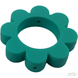 03836 Siliconenkraal Bloem Teal 38x13mm; gat 2mm 1 stuks