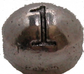 03167 Metalen kraal cijfer 1 Antiek zilver (Nikkelvrij) 7mmx6mm; gat 1mm 1 stuks