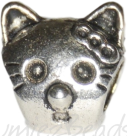 02057 Pandorastijl kraal poes Antiek zilver 12mmx12mm; gat 4,5mm 1 stuks