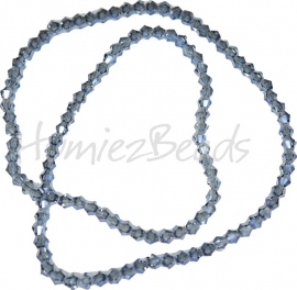 03998 Glaskraal imitatie swarovski Bicone streng ±40cm Blue Plated 4mm  1 streng