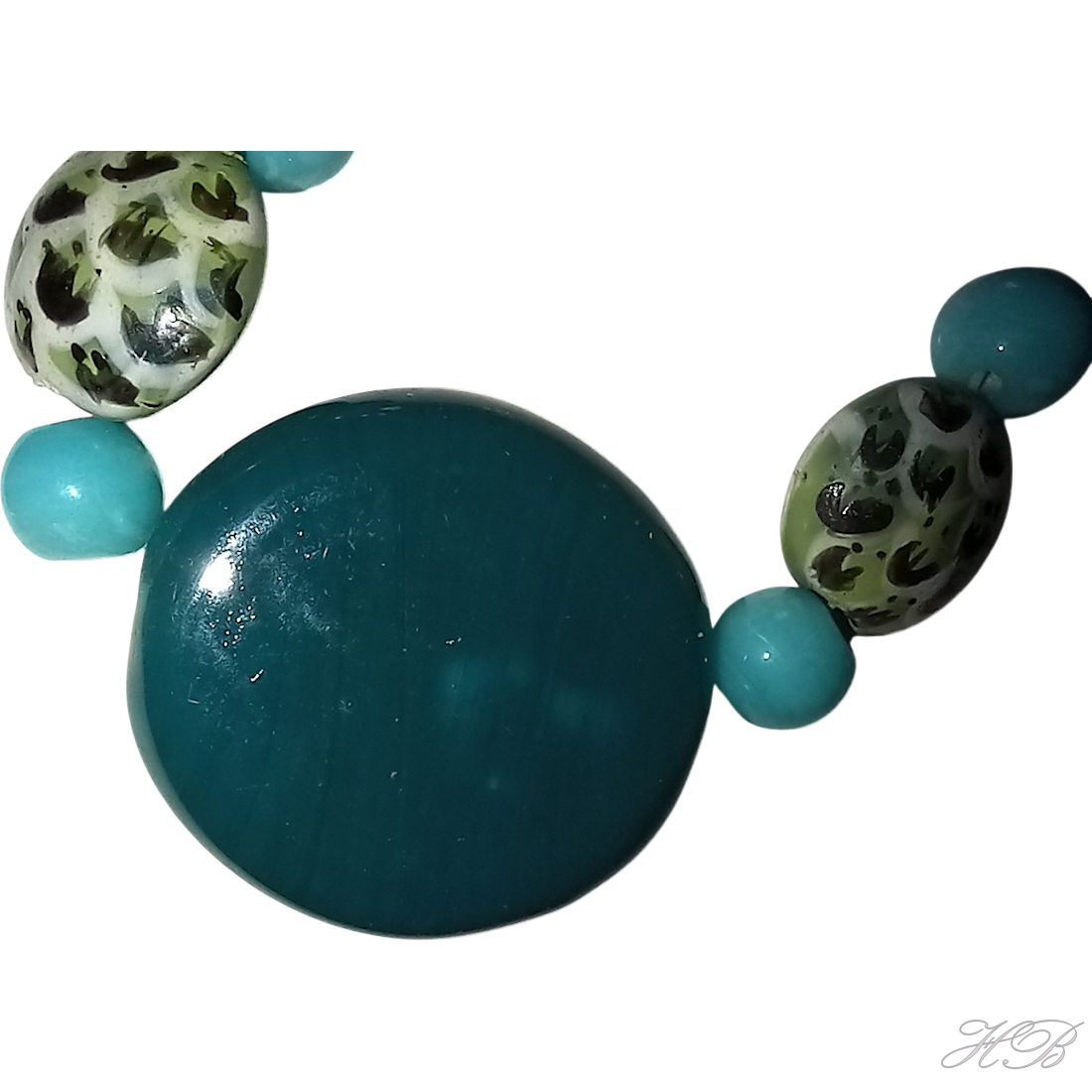 05345 Glaskraal mix handgeschilderd Groen   25~2x6~2mm; gat 2~1mm 1 stuks