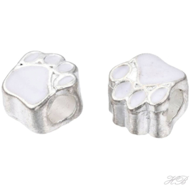 02783 Pandorastijl kraal Enamel hondenpoot Metaalkleurig/ White 11x10x7,5mm; gat 4,5mm 1 stuks