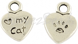 03847 Bedel love my cat Antiek zilver (Nikkelvrij) 12mmx9mm 7 stuks