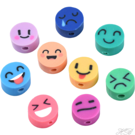 02364 Fimokraal Smiley's Mixed color 9,5x4,5mm; gat 1,6mm ±12 stuks