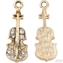 05488 Bedel Guitar bling Goudkleurig (Nikkelvrij)/ chrystal 27x9x3mm; gat 1,8mm 1 stuks